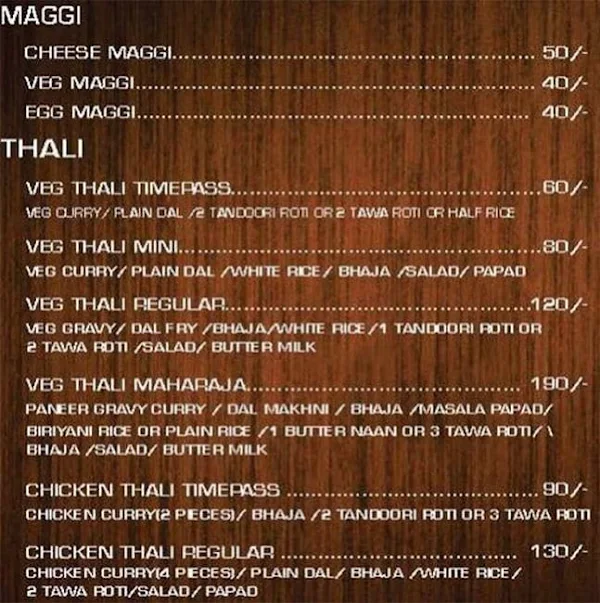 Chandrabhaga menu 