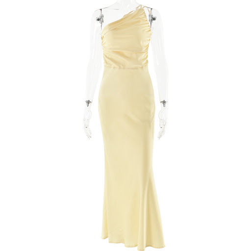 Title 3, New Dress One-shoulder Pleated Backless Sleeveless