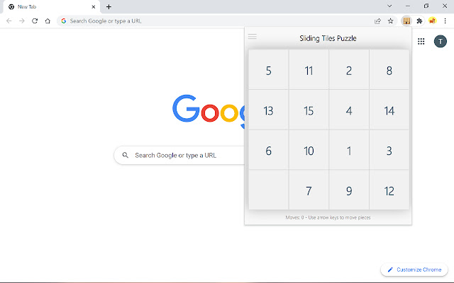 Sliding Tiles Puzzle Game chrome extension