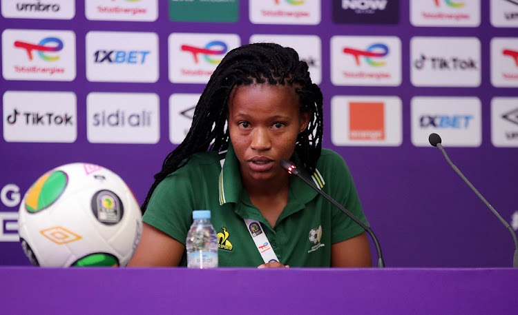 Jermaine Seoposenwe of SA during Banyana Banyana's 2022 Women's Africa Cup of Nations press conference at Stade Mohammed V Stadium in Casablanca, Morocco on Sunday.