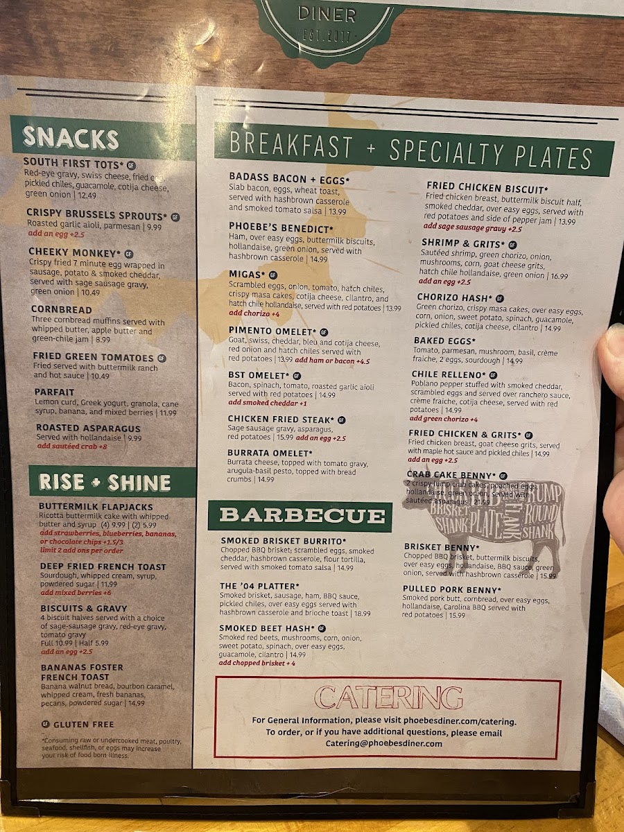 Phoebe's Downtown gluten-free menu