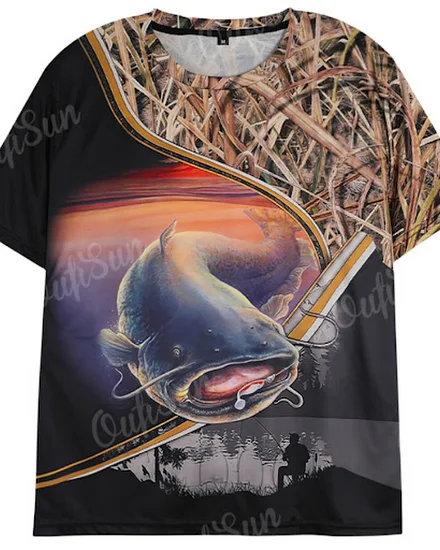 Summer Carp Fishing Print T-shirts For Men Outdoor Catfis... - 1