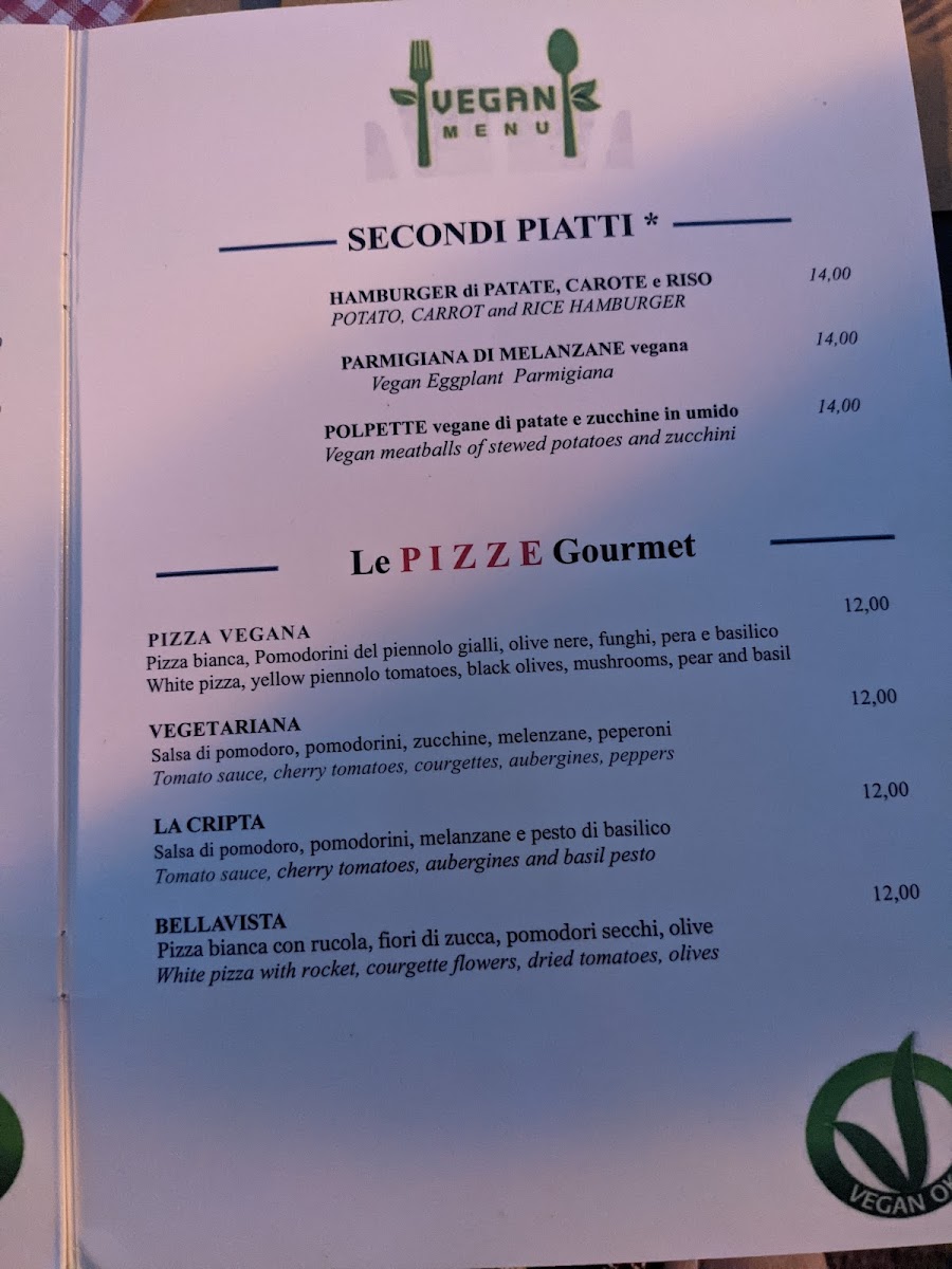 Gluten free menu