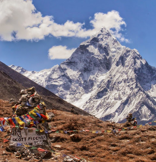 Prayer flags on a memorial for famed mountaineer Scott Fischer.