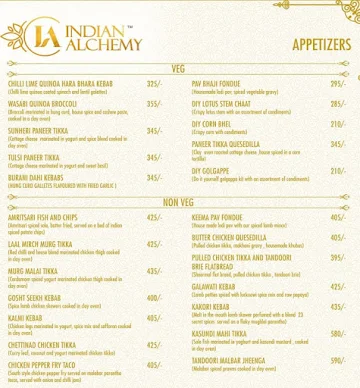 Indian Alchemy menu 