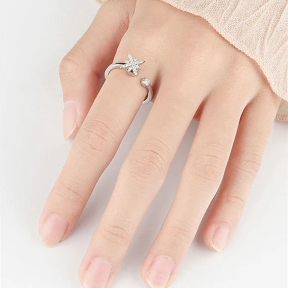 Bague rotative réglable anti-anxiété en argent sterling S925. Apaisez l'anxiété avec cette bague rotative élégante.