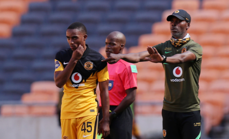 Kaizer Chiefs player Njabulo Blom and coach Arthur Zwane during the DStv Premiership match between Kaizer Chiefs and Supersport United at the FNB Stadium.