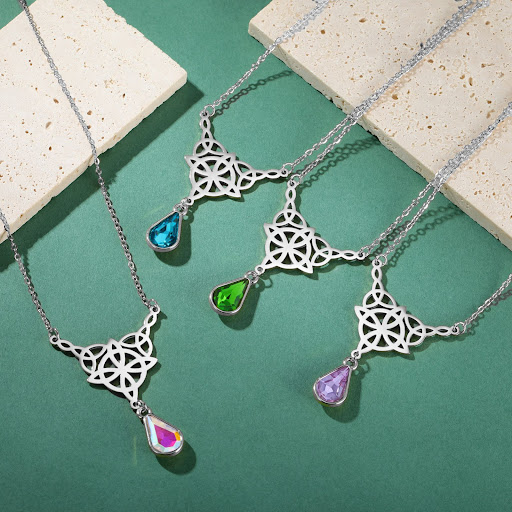 Title 8, Double Knot Four Petal Leaf Titanium Steel Crys...