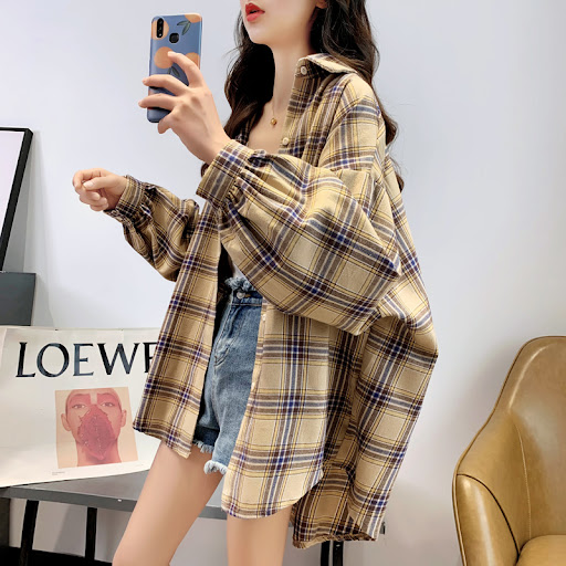Title 8, Spring and Autumn Mid-length Loose Plaid Shirt....