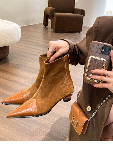 Title 9, Retro Patchwork Pointed Boots with Back Zipper ...
