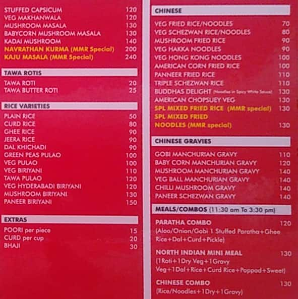 Mr. Meetha Ram menu 