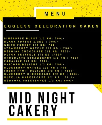 Midnight Cakery menu 