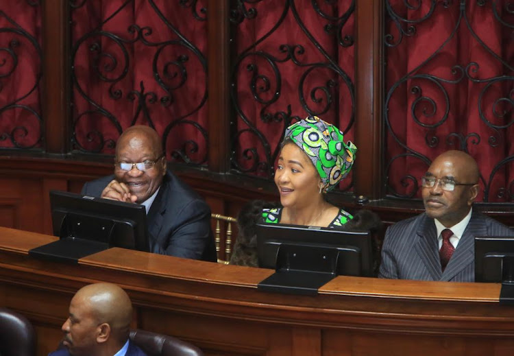 Former president Jacob Zuma, his wife, Thobeka Madiba-Zuma, and former KZN premier Willies Mchunu at the opening of the KZN legislature on Thursday.