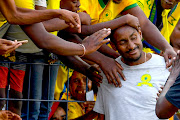 Mamelodi Sundowns supporters show their appreciation for coach Rulani Mokwena at the club's DStv Premiership match against Sekhukhune United at Loftus Versfeld on January 28 2023.