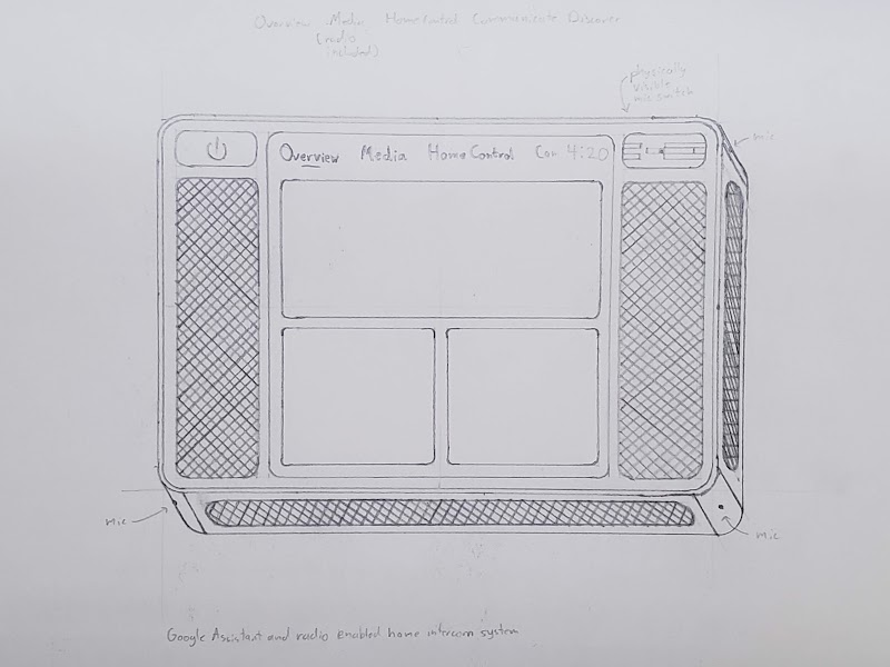 Google Assistant and radio enabled home intercom system drawing