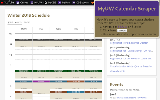 MyUW Calendar Scraper