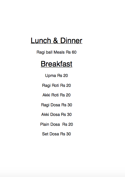 Mudde Madappa Mess menu 