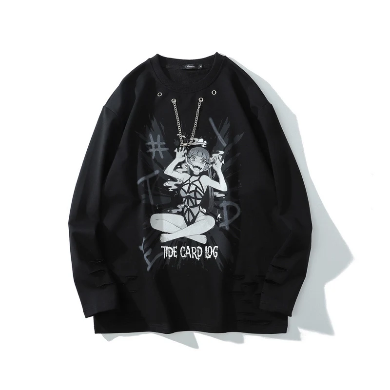 Metal chain animation tattered hoodie