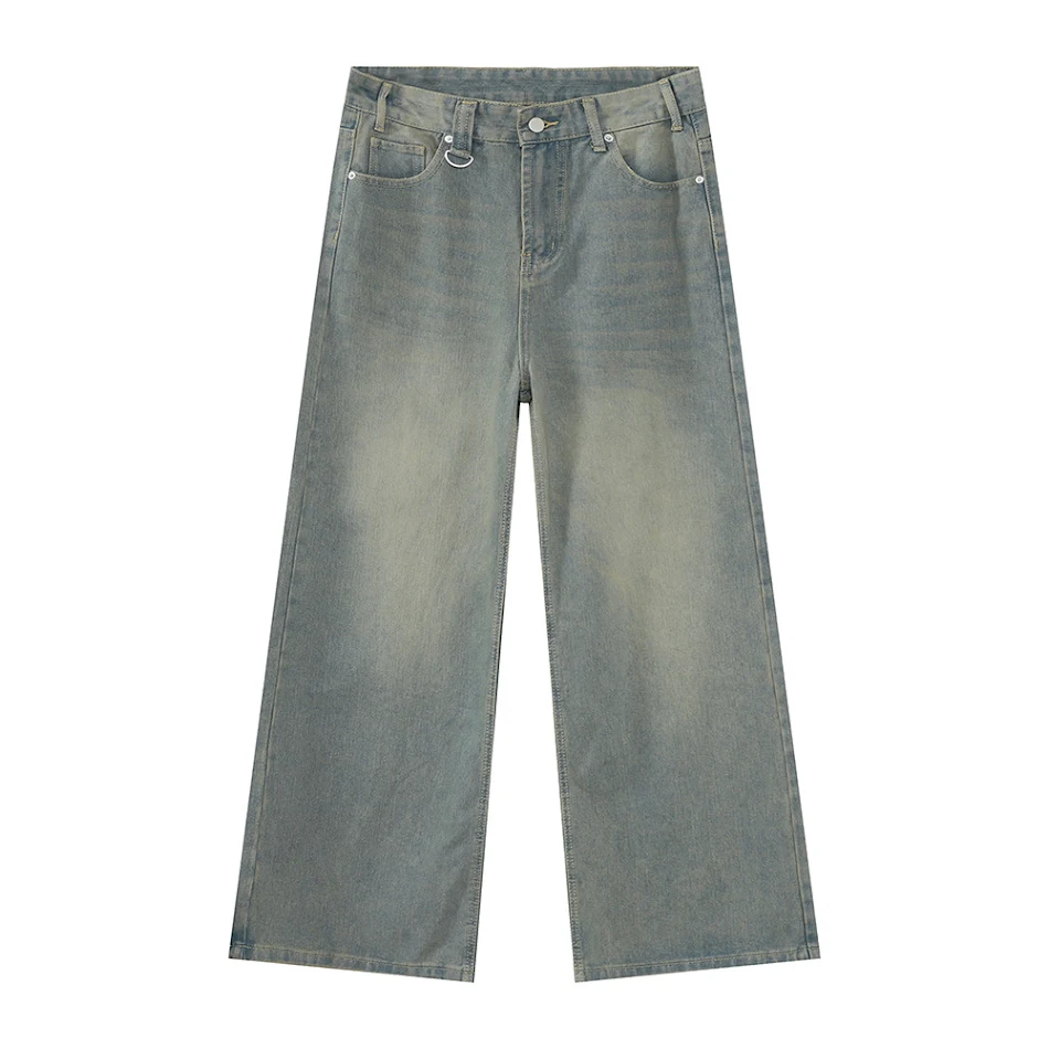 Herren Hose Vintage Zement Grün mit Drapierung. Gerade geschnitten. Bequeme Freizeithose für einen lässigen Look. Perfekt für Alltag und Freizeit.
