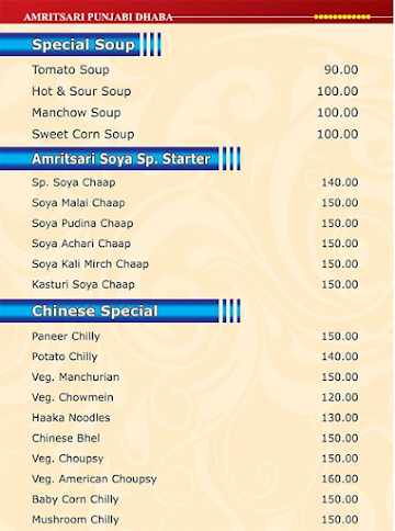 Amritsari Punjabi Dhaba menu 