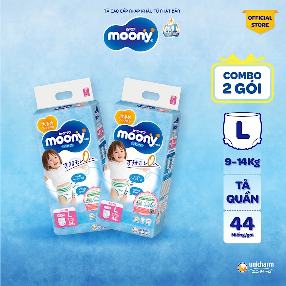 Combo 2 Tã Quần Moony Cao Cấp L44/Xl38 Bé Gái (Girl) - Nhập Khẩu Từ Nhật Bản