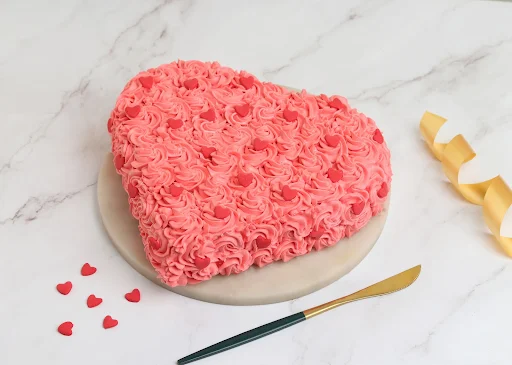 Red Velvet Heart Floral Eggless Cake