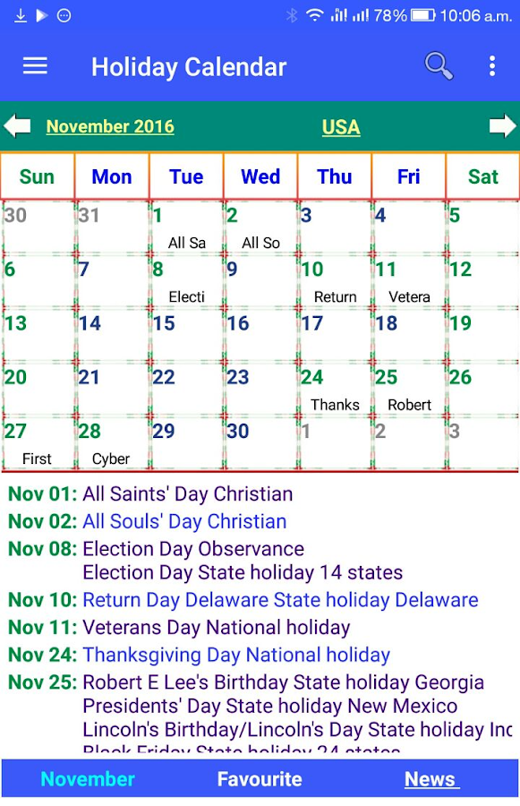 Holiday Calendar Free Android Apps on Google Play