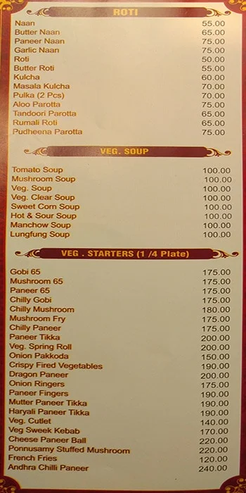 Ponnusamy Hotel menu 