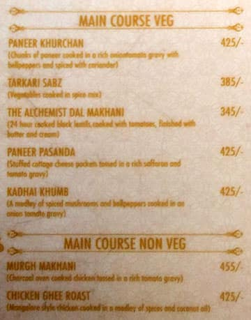 Indian Alchemy menu 