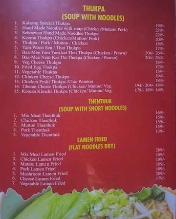 Kalsang Restaurant menu 