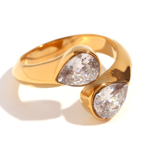 Title 2, Stainless Steel 18K Zircon Double Water Drip Ri...