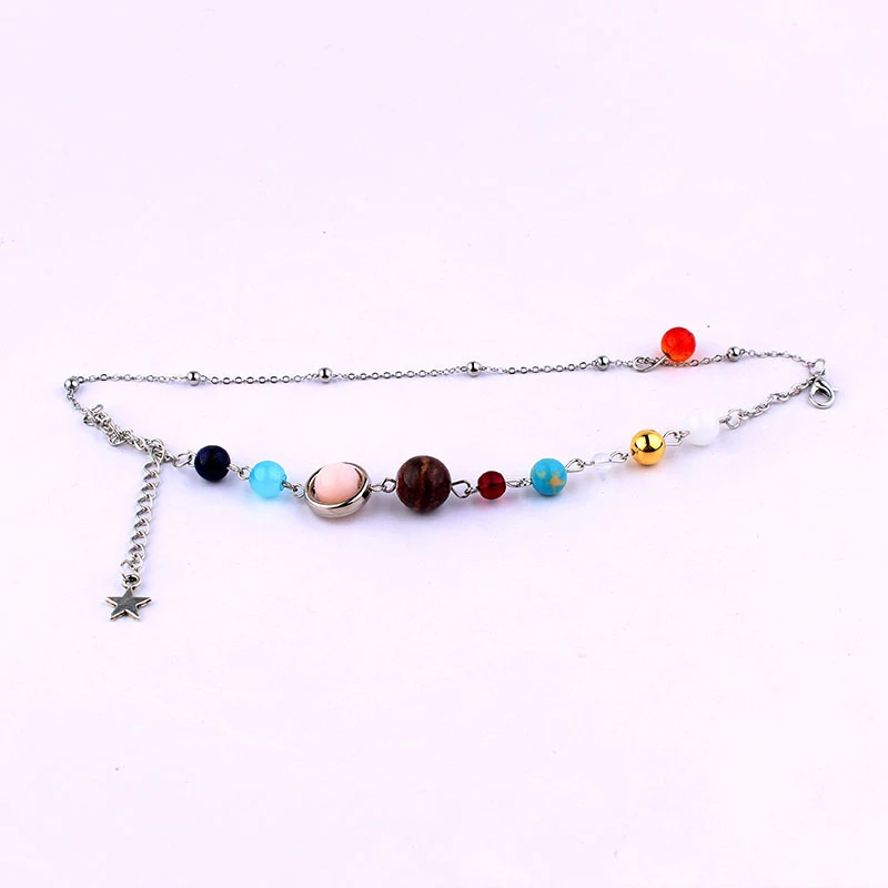 E Galaxy Oito Planetas Pulseira Tornozeleira Sistema Solar Colar Suéter. Use esta joia que te conecta ao cosmos com elegância e estilo único.