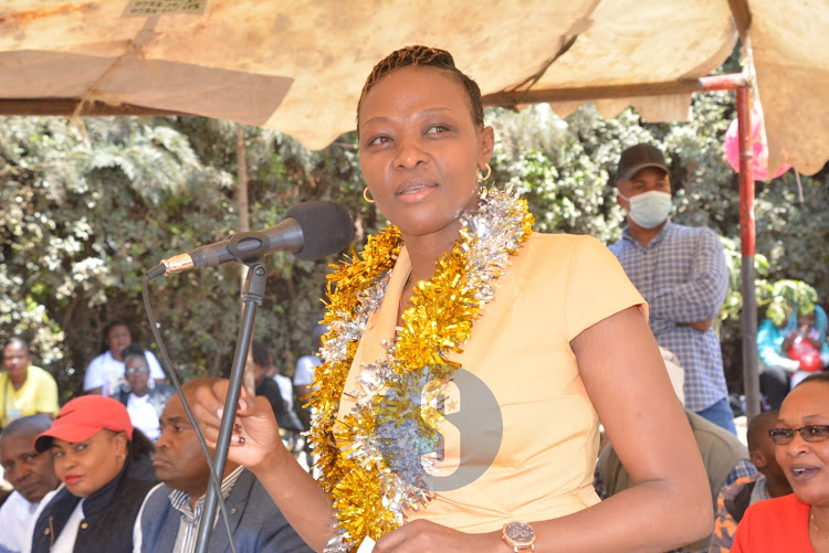 Nairobi South B MCA Waithera Chege speaking during a thanksgiving ceremony in Nairobi on Saturday, October 1.