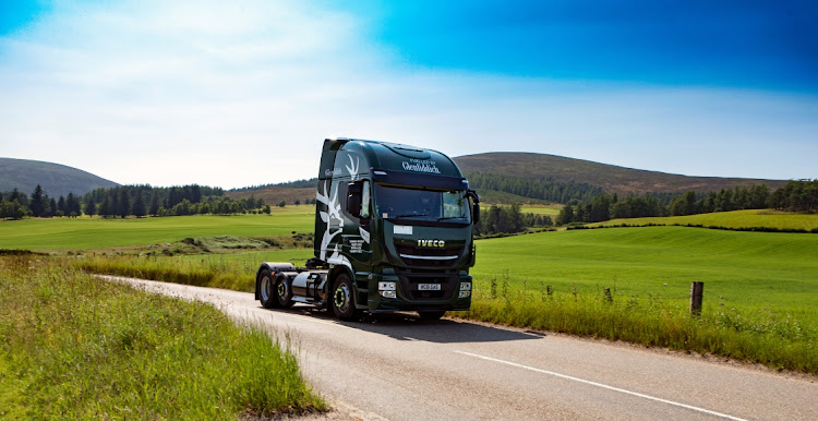 A Glenfiddich truck, which runs on whiskey-by-product based biogas in Scotland, the UK, is seen in this photo taken on July 26 2021. Picture: WILLIAM GRANT & SONS/HANDOUT VIA REUTERS