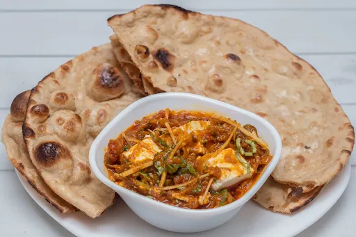 Kadai Paneer With 2 Butter Tandoori Roti And Salad