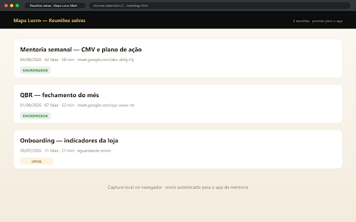 Mapa Lucro — Transcrição Meet screenshot 2