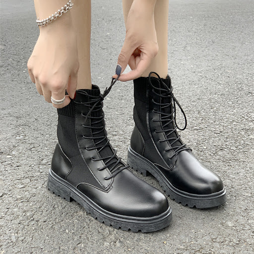 Title 4, All-match lace-up platform stitching short boot...