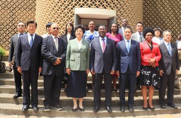 National Asembly Speaker Moses Wetang'ula with Chinese African Peoples Friendship Association delegation at parliament buildings on May 19, 2023