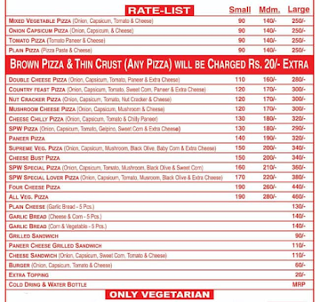 S P.W Pizza menu 