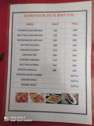 Kohinoor Dum Biryani menu 