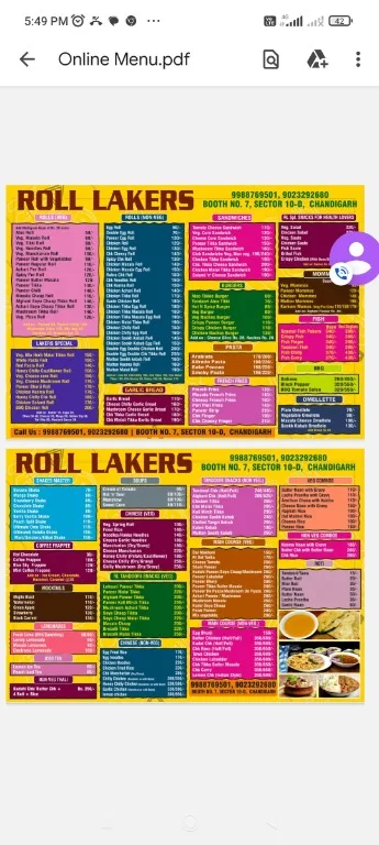 Roll Lakers menu 