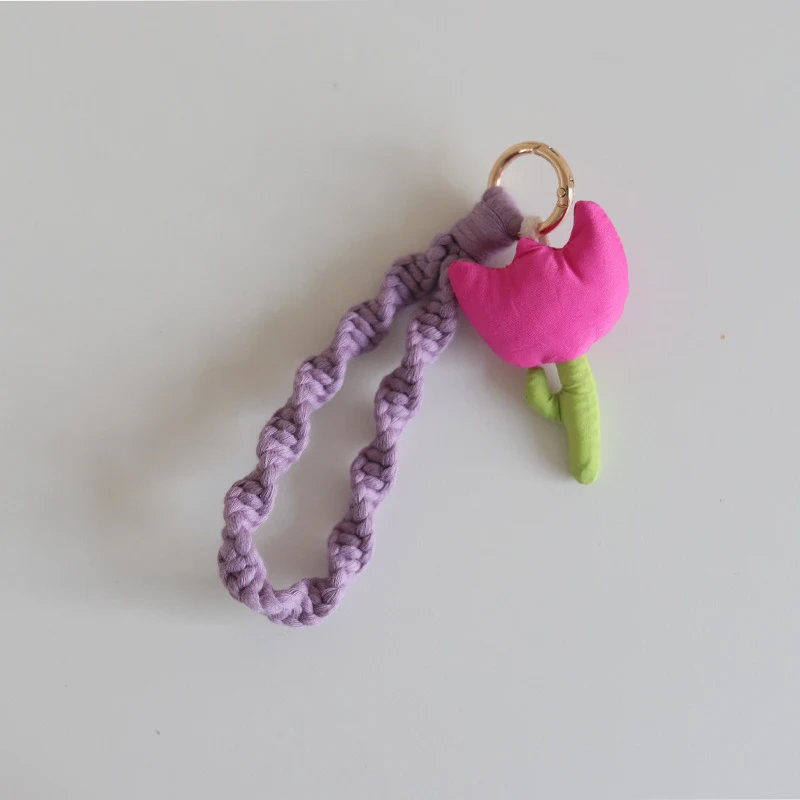 Korea Ins schattige tulp hanger sleutelhanger, driedimensionale bloemen handgeweven. Geef je sleutels een unieke en charmante uitstraling.