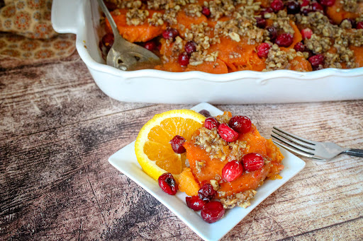 Sweet Potato Cranberry Casserole on a plate.