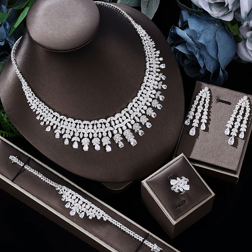 Title 3, Bridal Jewelry Set Necklace Ear Stud Copper Ele...