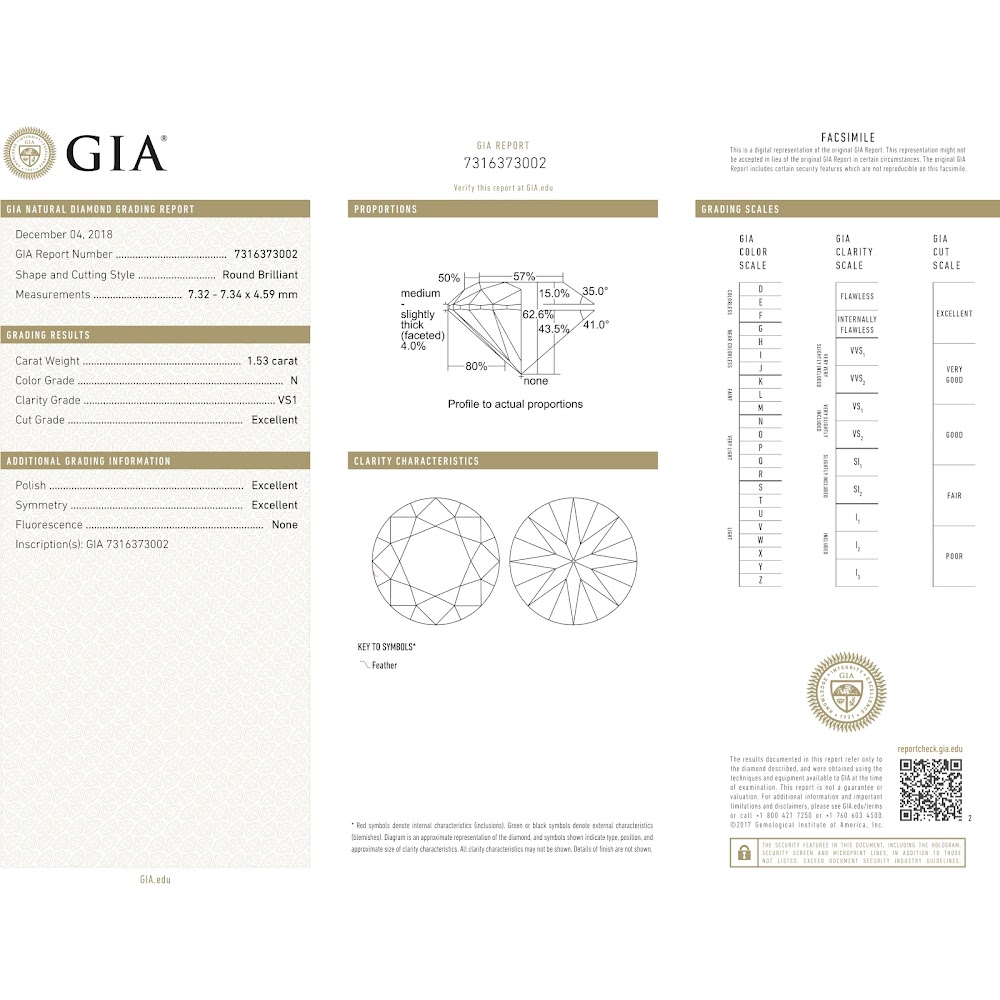 Gia 鑽石 1 53ct N色 Vs1 3ex None Chk Diamonds