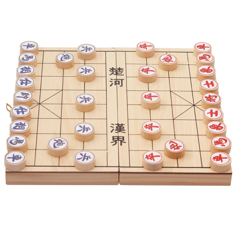Échiquier Chinois Pliable en Bois Portable. Profitez du jeu traditionnel n'importe où. Conception compacte, facile à transporter, parfait pour les voyages et les loisirs.