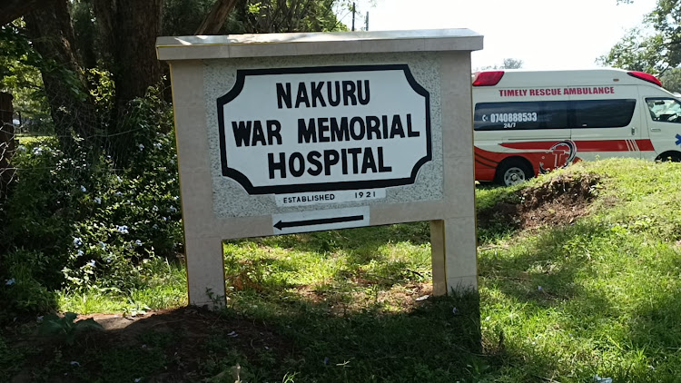 A sign post showing Nakuru War Memorial Hospital which has since been defaced by unknown people.