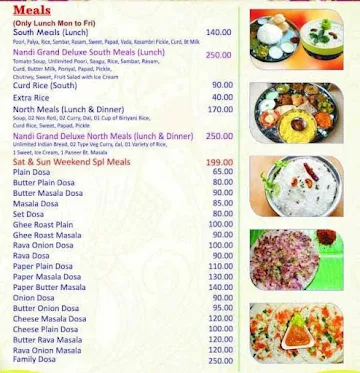 Nandi Grand menu 