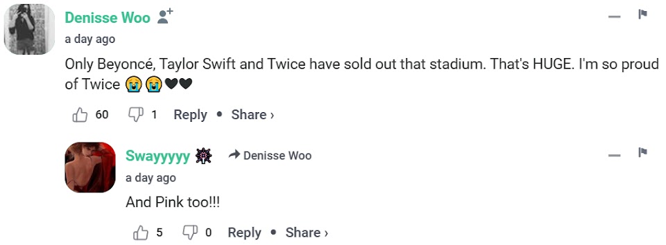 K-netizens impressed by TWICE's world tour venue sizes