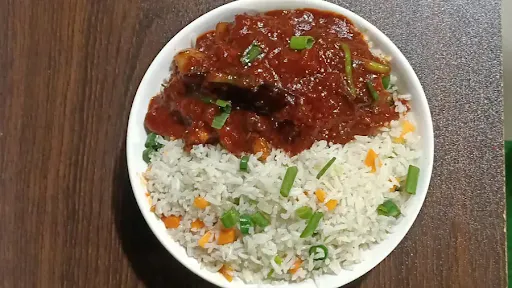 Veg Fried Rice With Baby Corn Chilli Gravy [serves 1]
